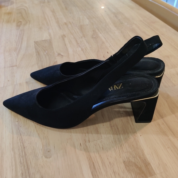 Zara Black Wide-Heeled Sling Back Women's Size 8.5 - Picture 2 of 6